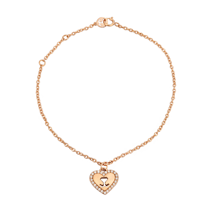 18K Pink Gold Heart Diamond Bracelet