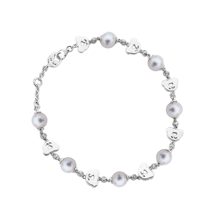 Silver Bear CZ & Pearl Bead Bracelet
