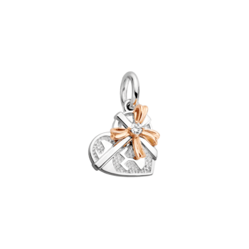 Silver & 14K Gold Heart Gift Box Diamond Charm