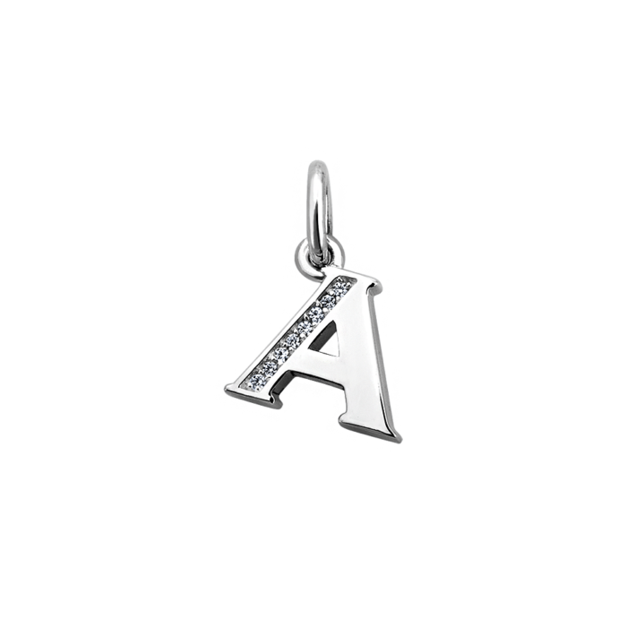 Silver CZ Alphabet Letter A Charm