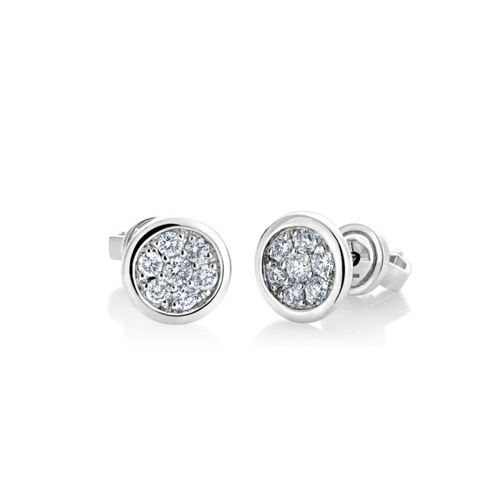 18k white Gold Round Diamond Cluster Earrings