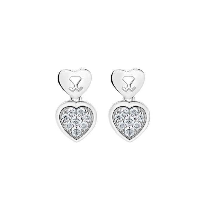 Silver Dangling Heart CZ Earrings