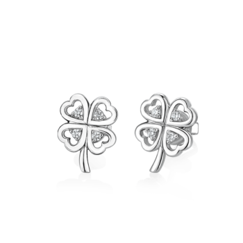 Silver Clover Leaf CZ Earrings