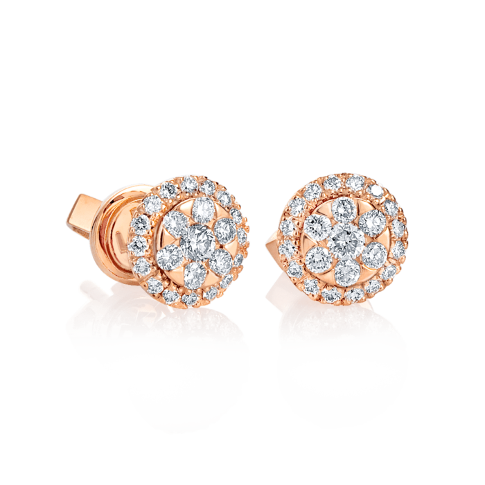 18K Pink Gold Cluster Diamond Earrings