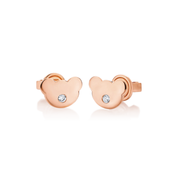 14K Pink Gold Bear Diamond Earrings