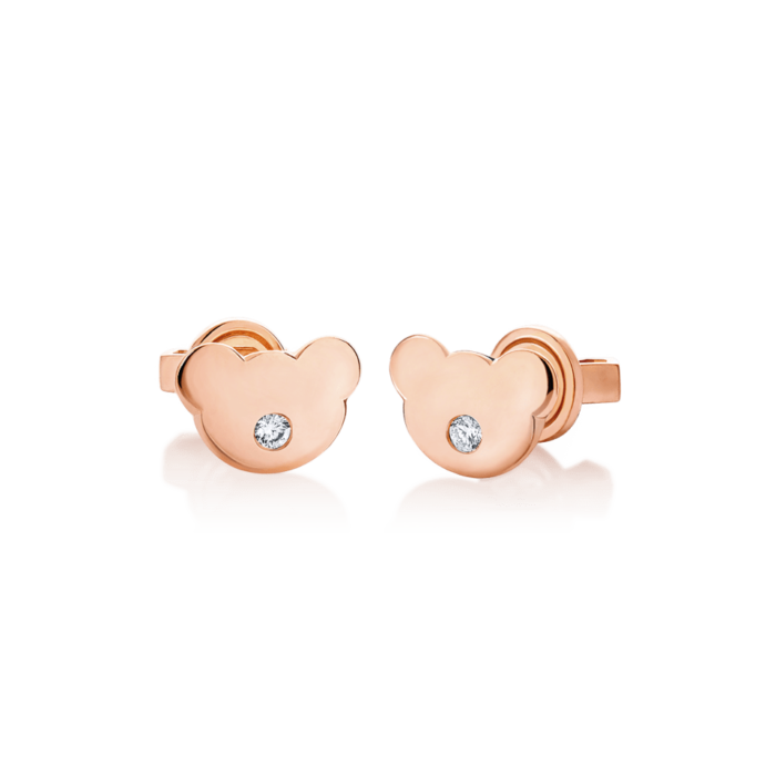 14K Pink Gold Bear Diamond Earrings