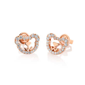 18K Pink Gold Bear Diamond Earrings