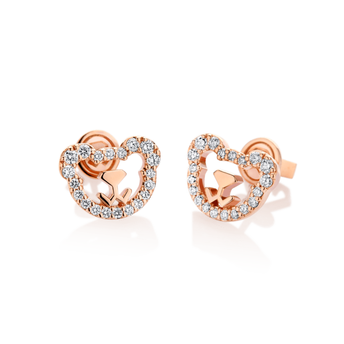18K Pink Gold Bear Diamond Earrings