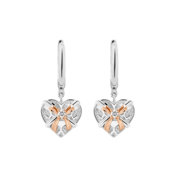 Silver & 14K Gold Diamond Heart Gift Box Leverback Earrings