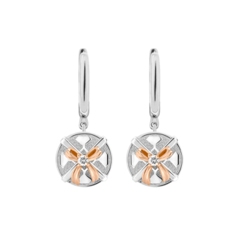 Silver & 14K Gold Diamond Round Gift Box Leverback Earrings