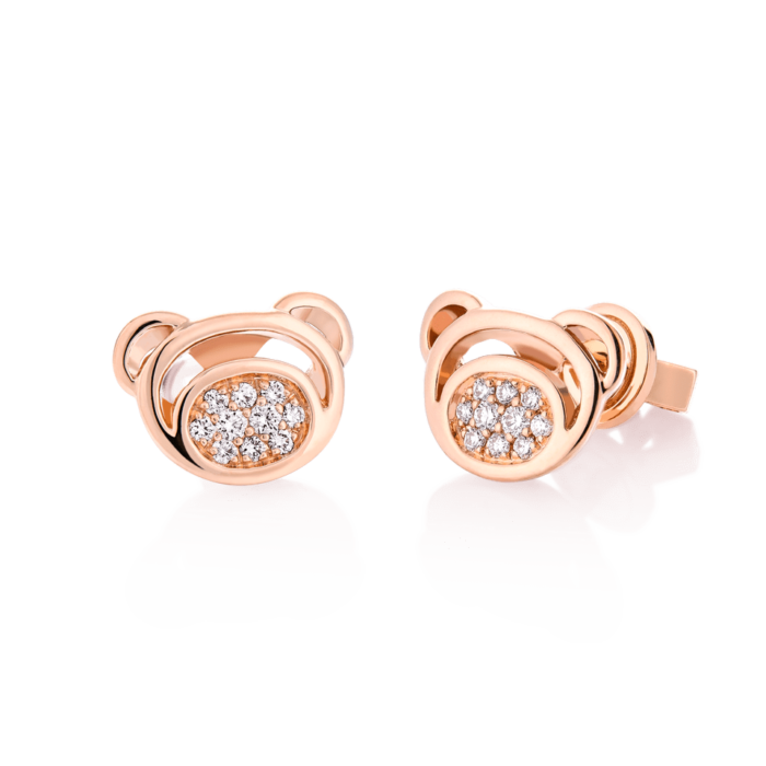 18K Pink Gold Bear Diamond Cluster Earrings