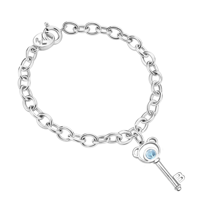 Silver Bear Key Blue Topaz Bracelet