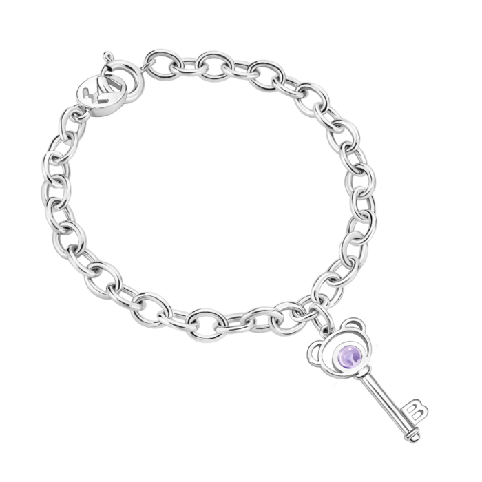 Silver Bear Key Amethyst Bracelet