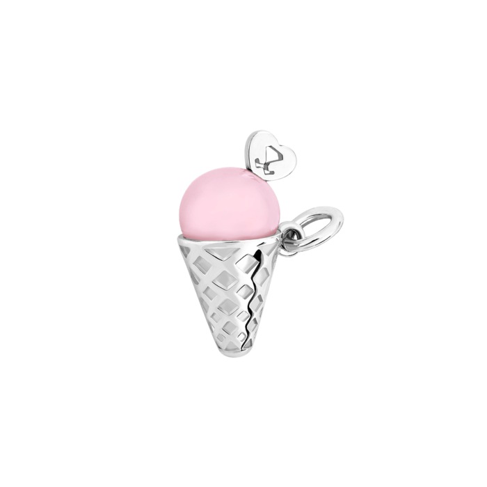 Silver Ice Cream Cone Charm with Pink Opal Stone