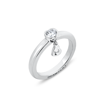 18K White Gold Diamond Ring & Dangling Heart