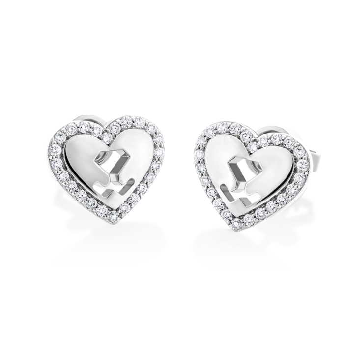 18K White Gold Heart Diamond Earrings