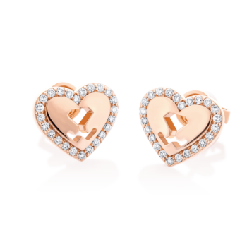 18K Pink Gold Heart Diamond Earrings