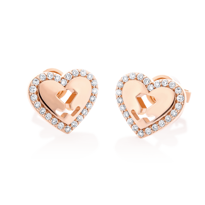 18K Pink Gold Heart Diamond Earrings