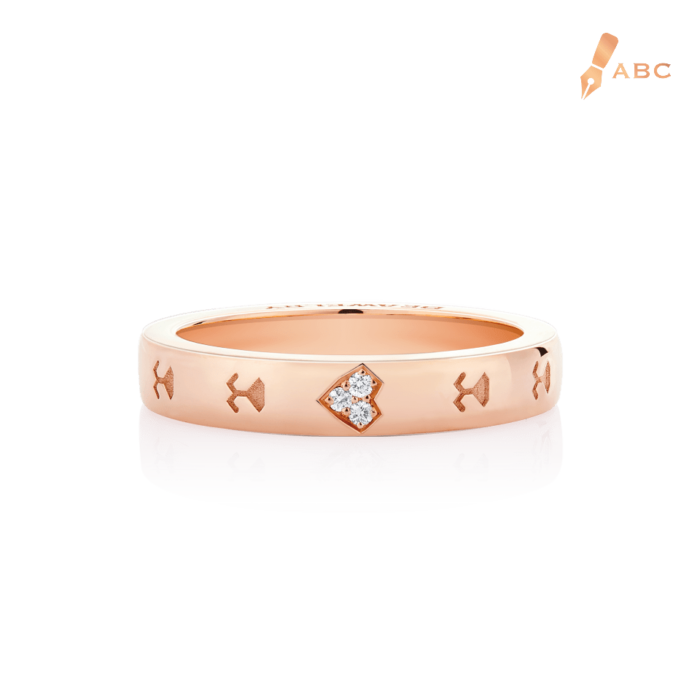 18K Pink Gold Diamond Heart & Logo Engraved Eternity Band Ring