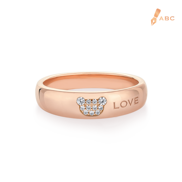 18K Pink Gold Bear & Love Band Ring