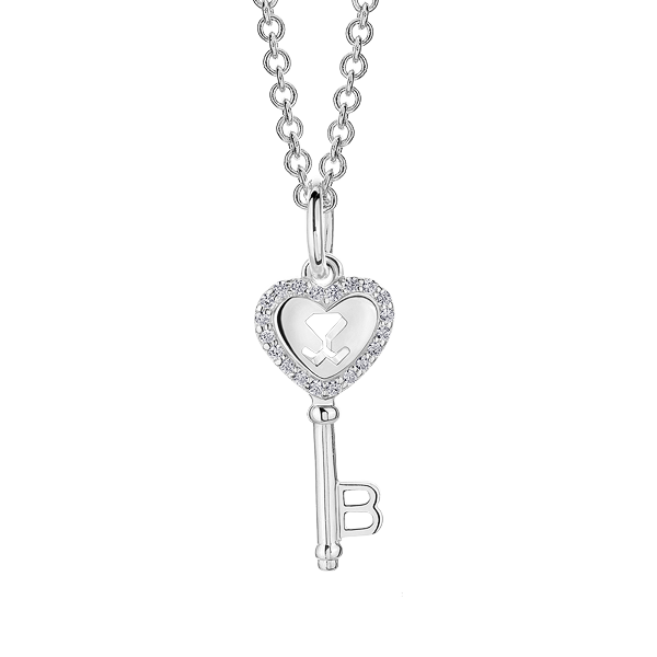 Silver Beawelry Heart Key CZ Pendant