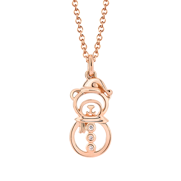 18K Pink Gold Snowman Diamond Pendant