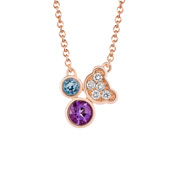 18K Pink Gold Beawelry Bear with Natural Amethyst, Blue Topaz & Diamond Pendant