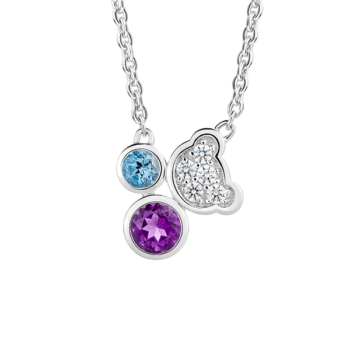 Silver Beawelry Bear with Natural Amethyst, Blue Topaz & CZ Pendant