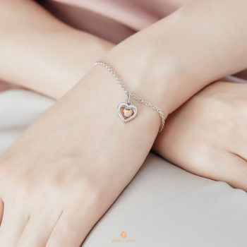 Silver & 14K Gold Heart & Bear Diamond Bracelet
