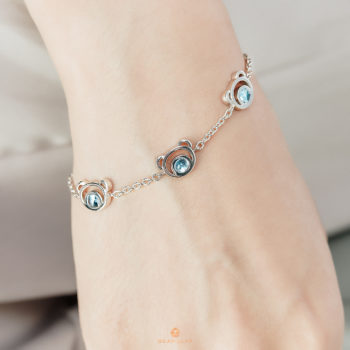 Silver Mini Bear Blue Topaz Bracelet