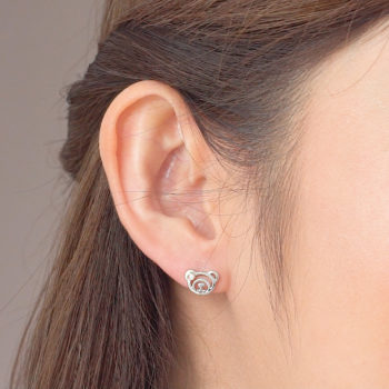 Silver & 14K Pink Gold Bear Diamond Earrings