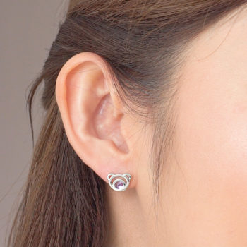 Silver Bear Amethyst Earrings
