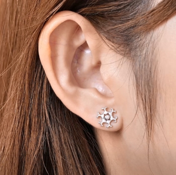 Silver & 14K Pink Gold Snowflake Diamond Earrings