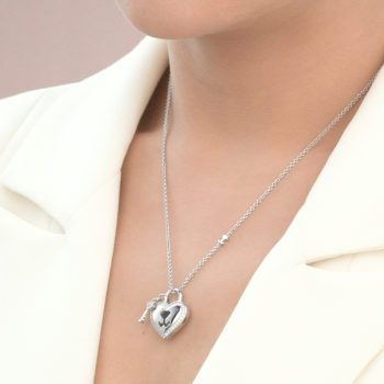 Silver Heart Lock & Key CZ Pendant