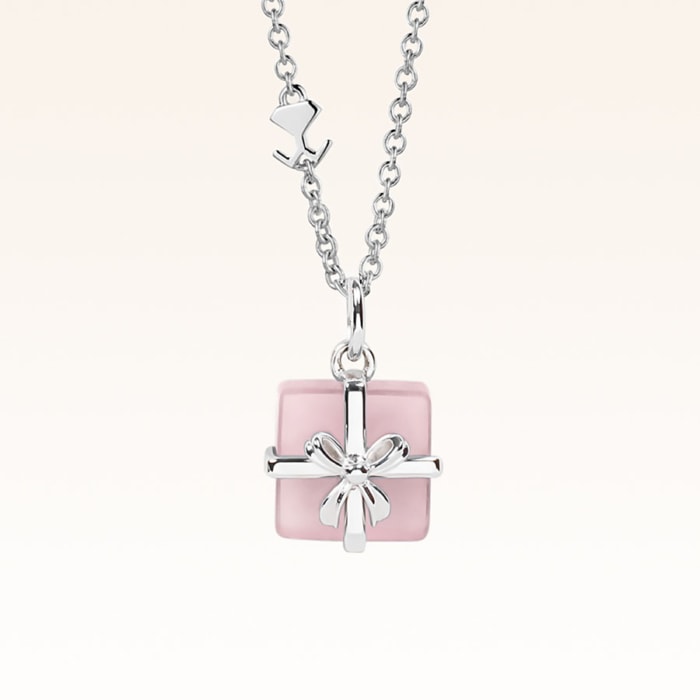 Silver Pink Onyx Gift Box Pendant