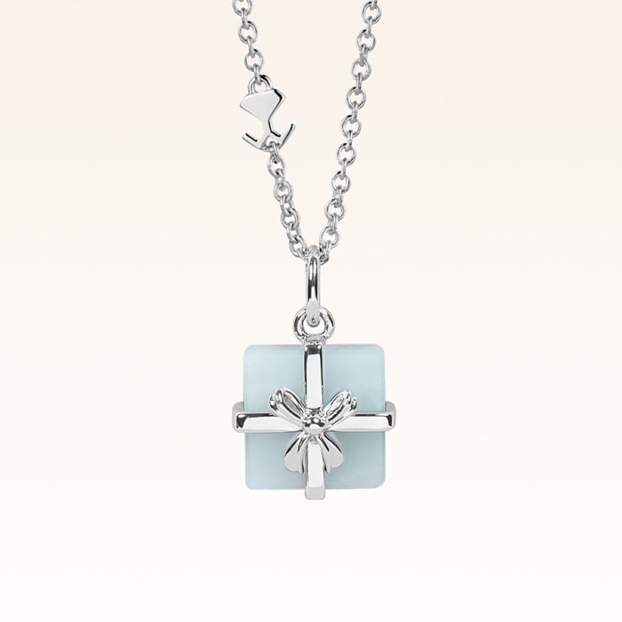 Silver Milky Aquamarine Gift Box Pendant