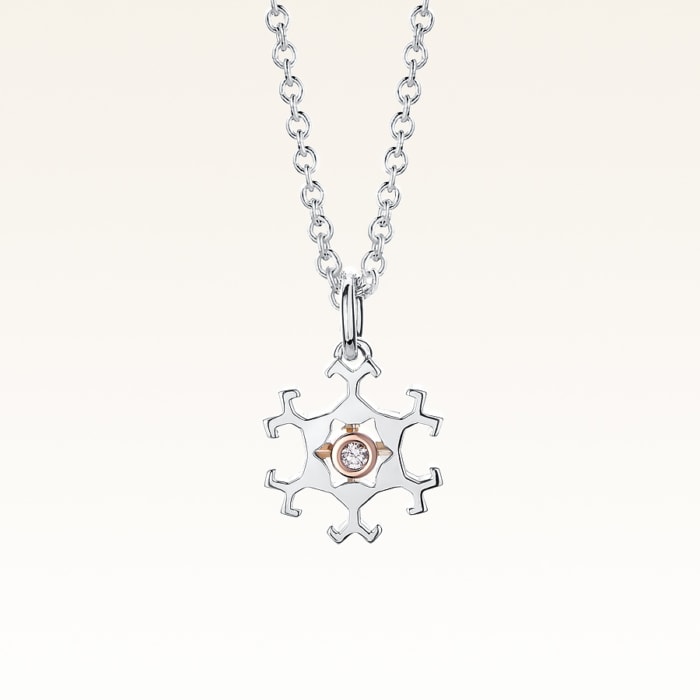 Silver & 14K Gold Snowflake Diamond Pendant