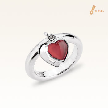 Silver Dangling Heart Natural Garnet Ring