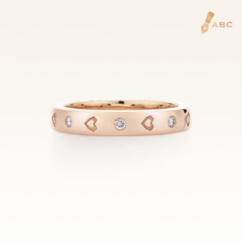 18K Pink Gold Diamond & Heart Engraved Eternity Band Ring
