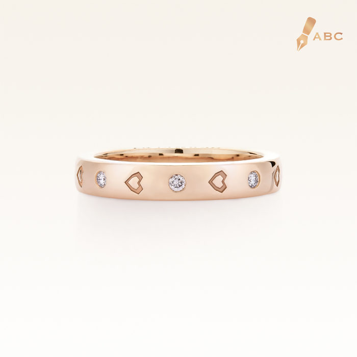 18K Pink Gold Diamond & Heart Engraved Eternity Band Ring