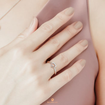 Silver & 14K Gold Heart & Bear Diamond Ring