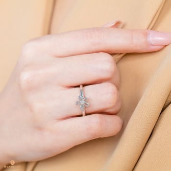 Silver & 14K Gold Flower Diamond Ring