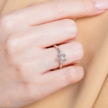 Silver & 14K Gold Flower Diamond Ring