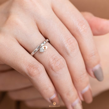 18K Two-tone Gold Diamond & Double Dangling Heart Ring