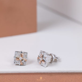 Silver & 14K Gold Square Gift Box Earrings