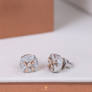 Silver & 14K Gold Round Gift Box Earrings