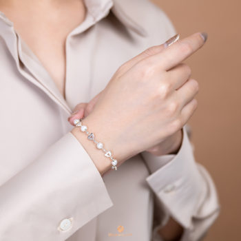 Silver Bear CZ & Pearl Bead Bracelet