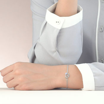 Silver September Birthstone Sapphire Color CZ Bear Bracelet