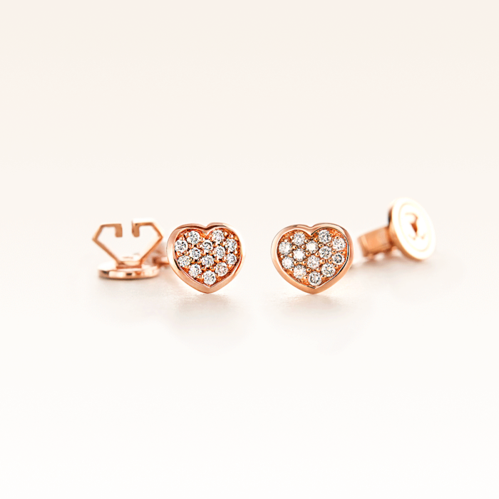 18K Pink Gold Heart Earrings with Cluster Diamonds