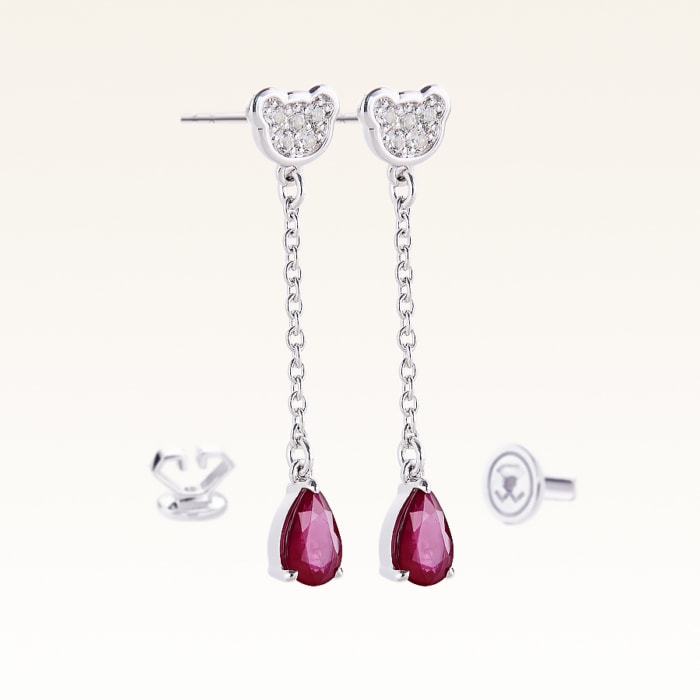 Silver Pear Shape Genuine Ruby Drop Earrings